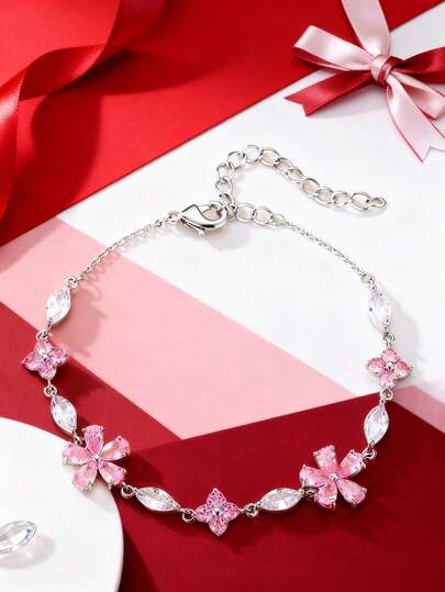 1 pieza Pulsera de lazo con flor de cerezo rosa, accesorio delicado y elegante para mujeres