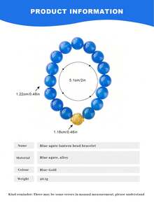 VE سوار من العقيق الأزرق عالي الجودة الطبيعي، مزين بخرز فوانيس معدنية. العقيق الأزرق يوازن الطاقة، وخرز الفوانيس يضيء الطريق، والبريق الناعم يكمل لون البشرة، مصنوع يدويًا، مجوهرات علاجية مناسبة للارتداء اليومي. قد تختلف لون الأحجار الكريمة الطبيعية. - الأزرق - مشاهدة 8