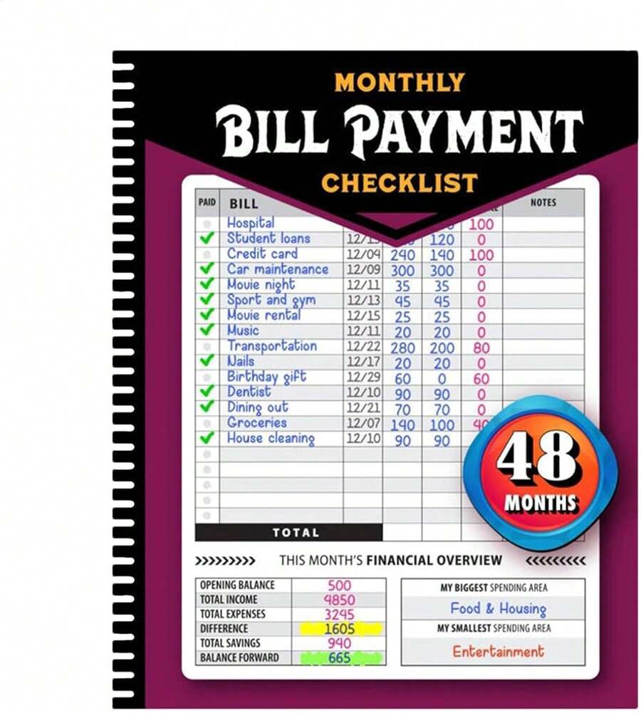 Monthly Bill Payment Checklist: Hard Cover Bill Tracker Notebook (8"X10"), 4-Year Planner With 960 Records - Plum - View 1