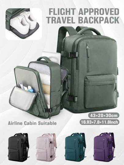 Aviation Approved Universal Travel Backpack, Carry-On Luggage With Shoe Compartment And Multi-Function Pockets, Waterproof Multi-Function Weekend Travel Business Backpack, Multiple Colors Available