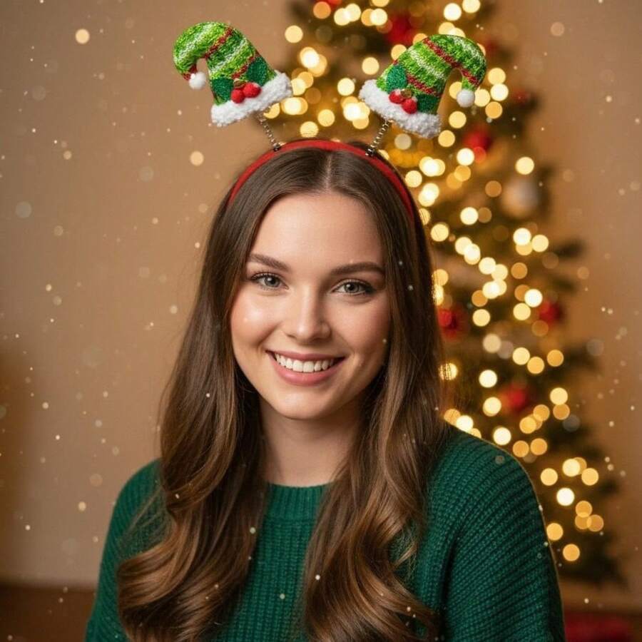 1 Diadema de Elfo para Mujeres con Orejas Esponjosas - Sombrero de Fiesta Rojo y Verde Suave para Navidad con Lazo y Orejas de Hoja, Diadema de Plástico Suave para Navidad, Halloween, Sombreros Festivos, Ajuste Cómodo, Compradores de Navidad - Rojo - Ver 1