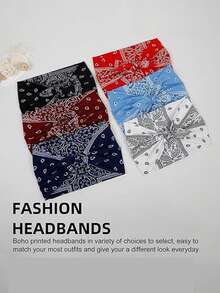1/6件装女士蝴蝶结兔耳发箍，波西米亚风超宽可爱兔耳头巾，万圣节配饰，秋季女士发带，非洲风头巾发箍，弹性纯色蝴蝶结发饰，适合健身/瑜伽/运动/户外，纯色休闲发带，四季皆宜冬季保暖吸汗发带女士头巾时尚女士围巾