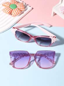 1 Set 2 PCS Boy's Girl's 9-14Y Casual Square/Lace Square Frame Fashion Glasses,Modern Lightweight Glasses For Daily Clothing Decor And Travel Accessories