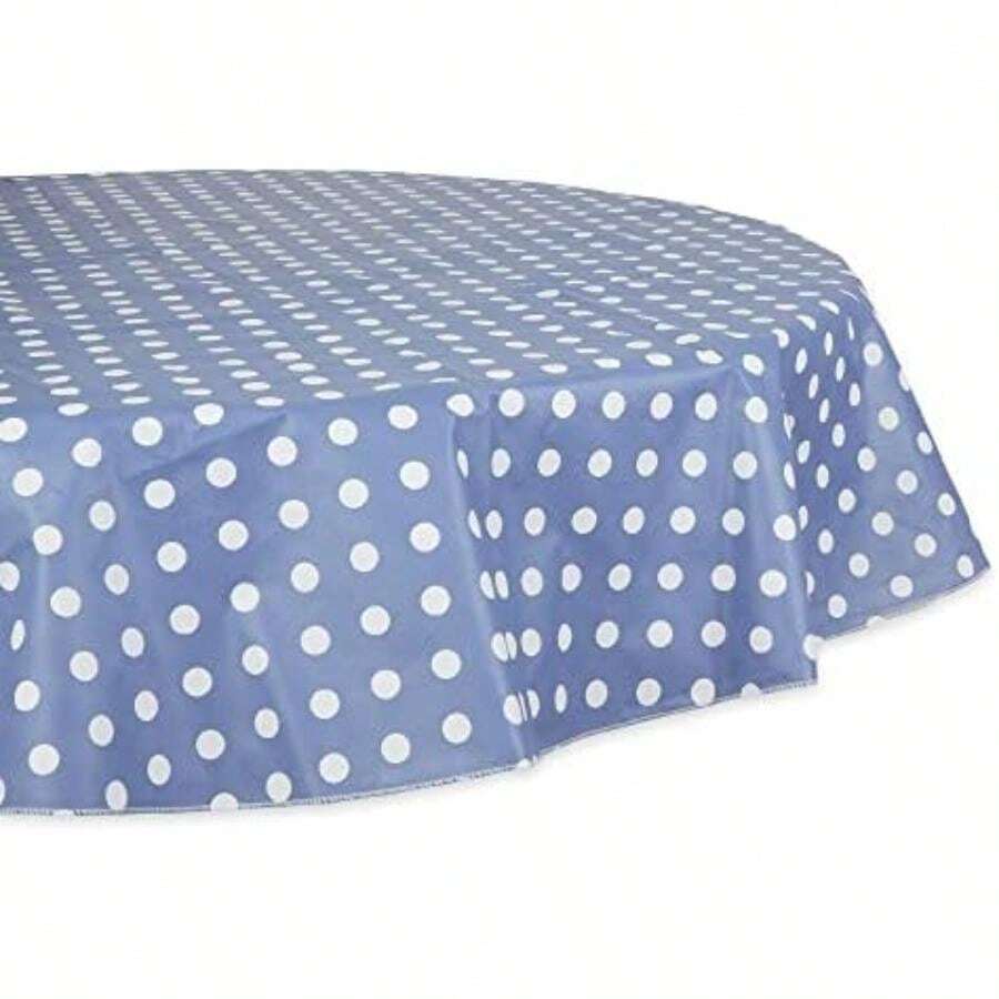 DII - Mantel de Vinilo con diseño de Lunares con Respaldo de Franela, Rectangular, 60 x 102, Color Azul Lavado a la Piedra(177.8 cm (Redondo) Azul lavado a la piedra) - Multicolor - Ver 1