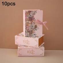 10pcs Candy Packaging Gift Boxes With Ribbons, Suitable For Christmas, Halloween, Birthday, Baby Christening, Wedding Favors, Made Of Kraft Paper Bags, Book-Shaped Storage, Candy Boxes, Gift Packaging - Multicolor - View 16