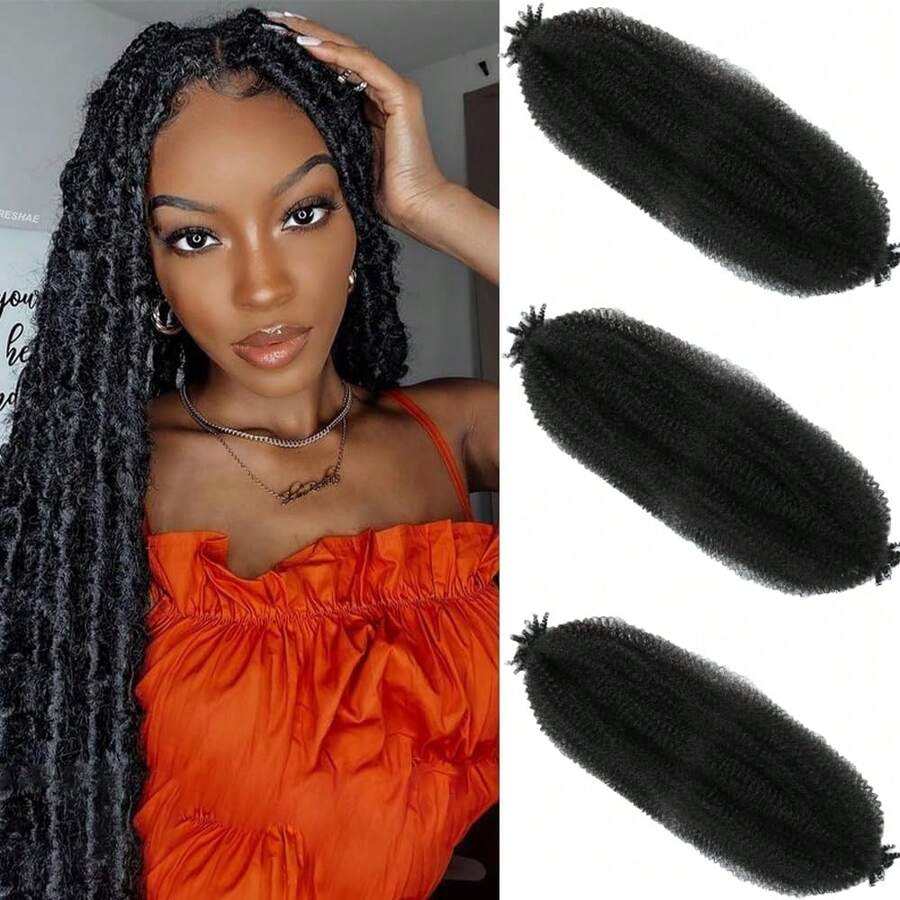 Springy Afro Twist Hair 20 Inch 3 Packs Pre Fluffed Marley Twist Braiding Hair For (20 Inch, 1B),1B - 1B - 查看 1
