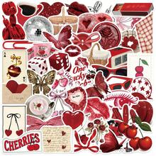 50pcs Red Stickers, Cherry Aesthetic Stickers, Y2K Stickers, Y2K Downtown Stickers, Y2K Gifts, Retro Stickers, 90s Stickers, Valentine's Day Stickers, Waterproof Vinyl Stickers For Envelopes, Water Bottles, Computers, Laptops, Phones, Luggage, Notebooks, Fridges
