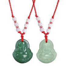 FORUBUS Green Jade Buddha Circle Red String Pendant Necklace - Chinese Traditional Amulet For Luck And Protection,Alightgreen+Greenbuddha - Alightgreen+greenbuddha - 查看 1