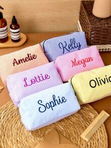 Geantă de machiaj brodată, Geantă de machiaj personalizată din catifea reiată, Geantă pentru depozitarea absorbantelor igienice, Geantă de machiaj de călătorie, Geantă de depozitare personalizată, Cadou pentru femei, Geantă din catifea reiată brodată, Geantă de machiaj personalizată din catifea reiată, Geantă personalizată din catifea reiată, Geantă de călătorie, Articole de toaletă, Geantă cu protecție solară, Cadou pentru domnișoare de onoare, Geantă de machiaj din catifea reiată - Verde Armată - Vizualizare 5