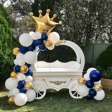 132pcs Navy Blue Theme Balloon Garland Set, Includes Crown Foil Balloons And Navy Blue, White, Gold Latex Balloons. Ideal For Birthday Party, Baby Shower, Graduation Ceremony, Anniversary, Celebration Events And Prince Theme Party Decor. - Multicolor - View 4