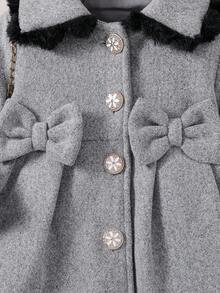 Áo khoác cardigan tay dài họa tiết hoa trơn màu dễ thương, cổ áo có nơ trang trí họa tiết hoa, thiết kế xếp ly, thường ngày, đa năng, thích hợp cho các buổi đi chơi vào mùa thu/đông - Xám - Xem 5