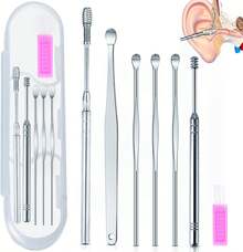 Kit de Eliminación de Cera Del Oído, Limpiador de Oídos, Juego de Cucharas para Orejas, Hermosas y Compactas, Fáciles de Limpiar, Herramientas para el Cuidado de Los Oídos Fáciles de Usar 6PCS (7PCS, pequeño) - 6 piezas - Ver 1