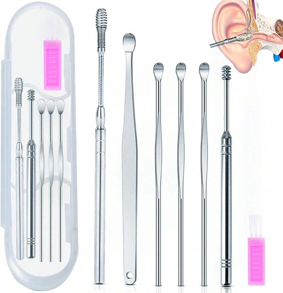 Kit de Eliminación de Cera Del Oído, Limpiador de Oídos, Juego de Cucharas para Orejas, Hermosas y Compactas, Fáciles de Limpiar, Herramientas para el Cuidado de Los Oídos Fáciles de Usar 6PCS (7PCS, pequeño) - 6 piezas - Ver 1