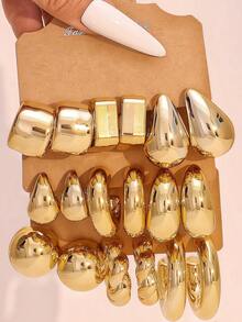 9 Paar minimalistischer goldener CCB Harz Modeschmuck Ohrringe Set, geeignet für den täglichen Gebrauch - Gold - Übersicht 6