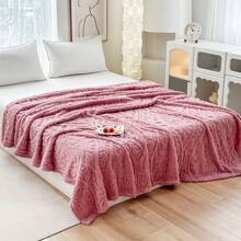 1pc Thickened Bohemian Style European Jacquard Faux Fur Fleece Blanket, Soft & Warm, Dual-Use As Bedding Or Shawl, Suitable For Living Room, Bedroom, Dorm, Office, Car, Travel, Picnic, Party, All Seasons - Pink - View 4