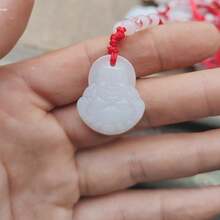 FORUBUS Green Jade Buddha Circle Red String Pendant Necklace - Chinese Traditional Amulet For Luck And Protection,Bwhitebuddha - 白佛 - 查看 9