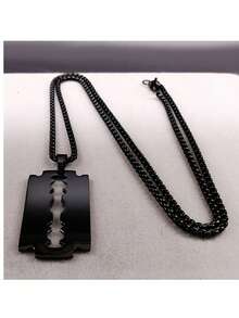 1 chiếc vòng cổ mặt dây chuyền hình dao cạo Gothic, trang sức giả bằng thép không gỉ dành cho nam, vòng cổ trang sức giả Hiphop màu đen - Dây chuyền mặt dao cạo - Xem 1