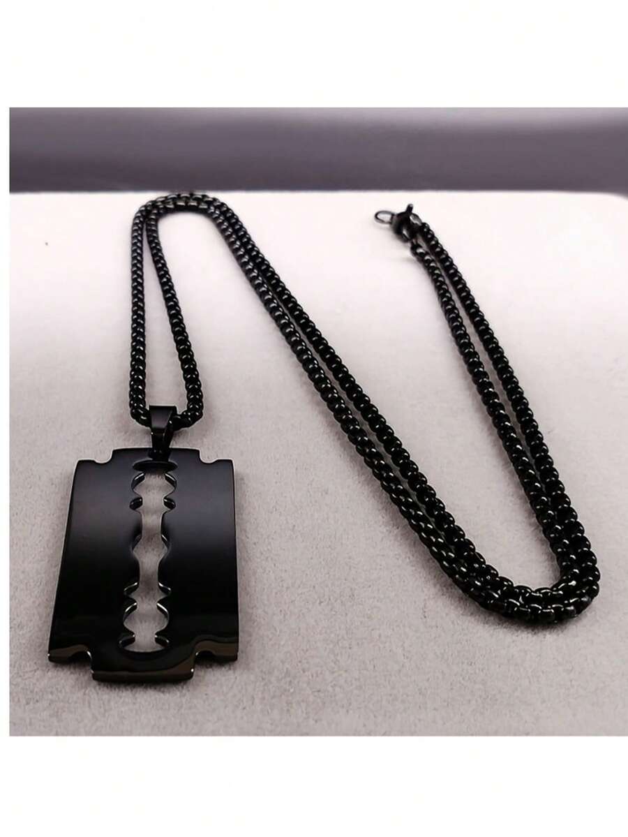 1 chiếc vòng cổ mặt dây chuyền hình dao cạo Gothic, trang sức giả bằng thép không gỉ dành cho nam, vòng cổ trang sức giả Hiphop màu đen - Dây chuyền mặt dao cạo - Xem 1
