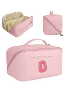 Large Capacity Double Layer PU Leather Waterproof Makeup Bag, Multi-Functional Travel Organizer Bag, Cosmetic Storage Pouch, Toiletry Bag, Suitable For Home And Travel,Pouch,Makeup Pouch,Travel Essential - Multicolor - View 13