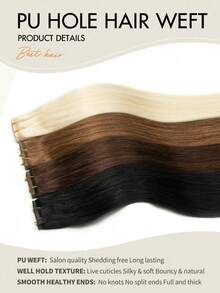 Seamless PU Hole Hair Extensions Remy Human Hair Bundles 1b Natural Black Straight Hair Pieces Essential For Festivals, Concerts, Summer Travel And Vacations - S1B - View 5