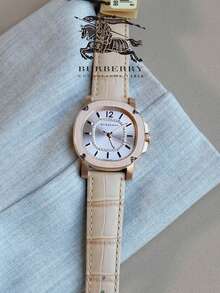 Burberry Crystal Dial Beige Leather Strap Watch For Women - Silver - View 3