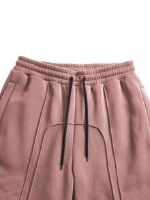 Men's Casual Solid Color Drawstring Waist Sports Pants, All Season - Pink - View 7