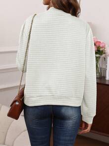 Women's Elegant Commuter Fitted Long Sleeve Zipper Front Solid Color Cardigan - White - View 3