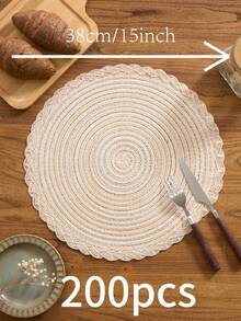 1/4/6件装黑色简约波西米亚风编织圆形餐垫，纯色编织边防滑耐热可水洗桌垫，适合日常使用、节日、家庭聚会、圣诞派对、婚礼、晚宴、家居装饰，四季皆宜。 - 米色 - 查看 15