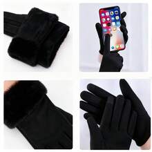 1Pair Women's Fall & Winter Warm Gloves, Responsive Touchscreen Function, Thickened Cushioned Windproof – Adorable Style For Students, Ideal For Riding & Daily Use - Black - View 2