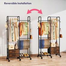 Perchero rodante para ropa SWTYMIKI - Perchero portátil independiente para colgar ropa, estantería de almacenamiento para dormitorio, armario, lavandería con ruedas con , color negro - Negro - Ver 6