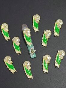 10件精緻綠色彩繪金佛像鑲鑽3D珠寶套組，適用於宗教奢華DIY美甲配件、美甲裝飾與寶石美甲產品，美甲飾品 - 彩色 - 查看 7