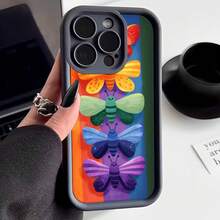 Cubierta de teléfono con borde protector multicolor con estampado de mariposas y flores arcoíris para uso diario y estilo urbano - Blanco - Ver 1