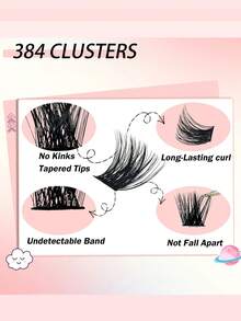 384pcs Large Capacity Cluster Fake Eyelashes Set, Mixed Synthetic Short Fur Mink Lashes, 0.07mm Curl, 8-16mm Length, Includes Natural Lashes, 3D Russian Curly For Beginners, Reusable Home Uselash Clusters,Eyelash Clusters,Individual Eyelashes,Lashes,Fake Lashes - Black - View 4