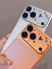 NNBILI Luxury Sparkling Rhinestone 3D Heart Camera Lens Sticker Compatible With IPhone 17 Pro Max - Exquisite Matte Protective Film, Colorful Heart Design, Scratch-Resistant, Made Of Tempered Glass - Orange - View 4