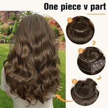 1 pieza de extensiones para uso diario, extensiones con clip en forma de V para mujeres, extensiones de cabello suaves y gruesas de color marrón, extensiones de cabello ondulado con clip con 5 clips, extensiones de cabello sintético de 20 pulgadas, color marrón claro - Marrón claro - Ver 7