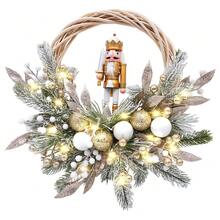 Battery Powered Christmas Wreath 24" Nutcracker & Berry Door Wreath For A Warm Holiday Welcome - 黑色 - 查看 2