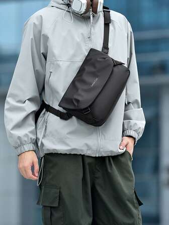 1 pieza Bolso de pecho de nailon para hombres, bolso de hombro de nailon con correa ajustable, resistente a los arañazos y duradero, bolsillo para pasaporte, dinero, tarjeta de identificación, tarjeta de crédito, ligero para ir y venir, regalo para el esposo