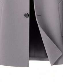 男士复古硬币图案翻领简约纯色纽扣羊毛大衣，优雅休闲百搭 - 淺灰紫 - 查看 4