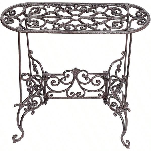 Heavy Duty Cast Iron Potted Plant Stand Garden Table - 22.6IN. 1 Tier Metal Stands - Decorative Vintage Style Indoor Outdoor Corner Shelf Planters Vases Lanterns Ornaments Books And More