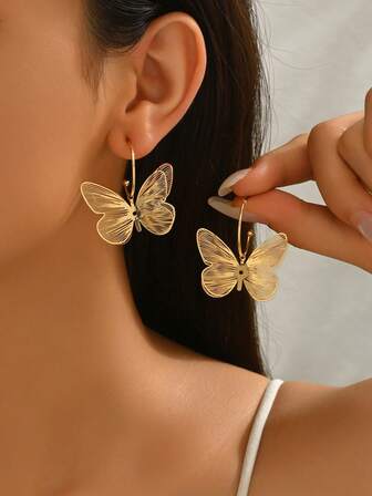 1 par de pendientes de aro con mariposa elegantes y únicos, versátiles para uso diario