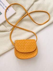 1pc Girls' Fashion Oblique Shoulder Bag, PU Material, Magnetic Closure, Mini Keychain Pouch, Suitable For All Seasons