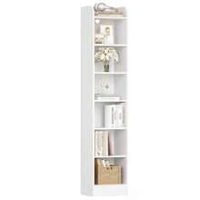 HEXCELEN Estantería de 7 niveles, independiente, para libros, objetos de colección, con paneles ajustables, ideal para salón u oficina. Medidas: 24 x 30 x 198 cm. Color: blanco. - Blanco - Ver 7