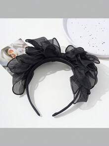 1 قطعة شريط رأس بفيونكة على الطراز الفرنسي القديم، إكسسوار شعر ذو حافة شبكية عريضة متعددة الطبقات - متعدد الألوان - مشاهدة 6