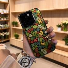 Cubierta de telefono con diseño tridimensional letras y flores multicolor para mujer estilo divertido y moderno ideal para uso diario en ciudad o eventos sociales Aplicable a los teléfonos de la serie Apple y Galaxy - Negro - Ver 4