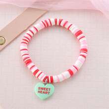 5 piezas Pulsera de letras con forma de corazón de dulce y lindo color caramelo, pulsera elástica de cuentas de arcilla polimérica rosa en forma de corazón conversación, "Sé mía", "Abrázame", pulsera de pareja para fiesta de vacaciones, mujer, hija, mejor amiga, regalo del Día de San Valentín, Día de Galentine, aniversario, baile de graduación, propuesta