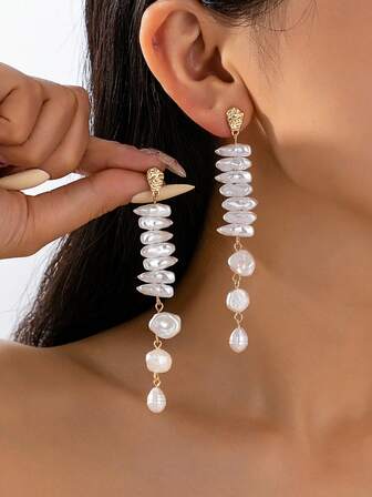 1pc Irregular Pearl Stud Earrings For Women, Suitable For Everyday Wear