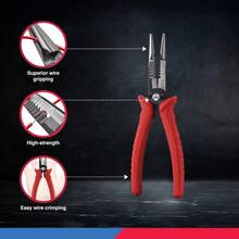 NEIKO 02038A Herramienta de servicio de cables 6 en 1 8-1/2 pulgadas de longitud Pinza crimpadora pelador cortador extractor alicates de electricista - Rojo - Ver 5