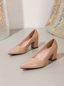 High-End Style High Heels, Elegant Sexy Lightweight Pointed Toe With Chunky Heels, Guiding Track Cushion Heel Fully Matched For Outdoor Office Formal Wear - Màu be - Xem 7