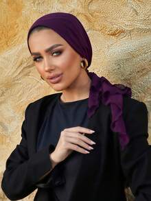 1 pieza Turbante instantáneo para mujer, turbante de gasa cómodo y transpirable con scrunchie a juego, diadema casual sólida y simple, antideslizante y transpirable, hecha de tela de gasa de alta calidad, adecuada para festivales, uso diario, actividades al aire libre, deportes - Bold Plum - Ver 3