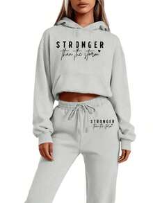ChristmasLC Women's Casual- 'Stronger Than The Storm' Letter Print Hoodie, White, Loose Fit With Pockets, Perfect Autumn And Winter, Comfortable Clothing |     Loose Fit Hoodie |     Casual Daily Wear Pants, Halloween Costumes, Thanksgiving Clothing, Hoodie Autumn And Winter, Unisex Short Sleeves,,, Plus Size Fall Clothes, Sweatshirt, Fall Clothes WomenLoose And Comfortablechristmas Outfit Women - Grey - View 4